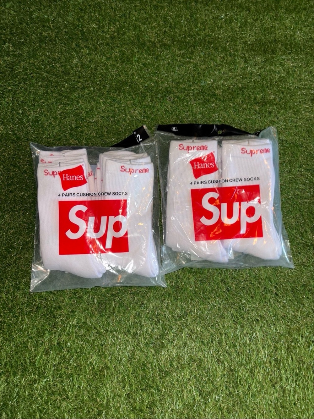 Supreme x Hanes White Crew Socks with Red Logo - 8 Pack